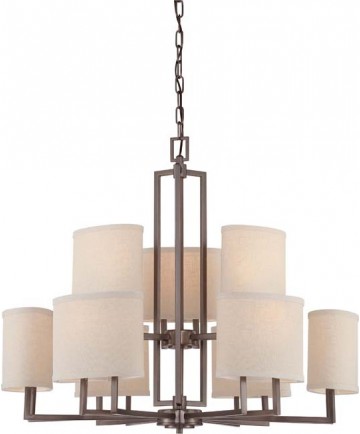 Nuvo Lighting 60/4859 Gemini 9 Light Chandelier with Khaki Fabric Shades