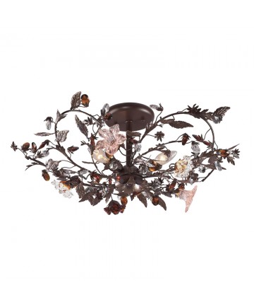 ELK Lighting 7046/3 Cristallo Fiore 3 Light Semi Flush in Deep Rust and Hand Blown Florets