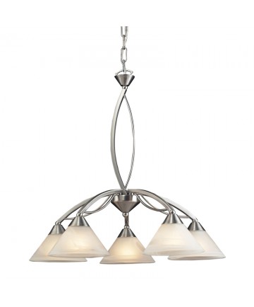 ELK Lighting 7636/5 Elysburg 5 Light Chandelier in Satin Nickel and Marblized White Glass