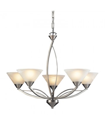 ELK Lighting 7637/5 Elysburg 5 Light Chandelier in Satin Nickel and Marblized White Glass