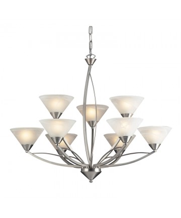 ELK Lighting 7638/6+3 Elysburg 9 Light Chandelier in Satin Nickel and Marblized White Glass