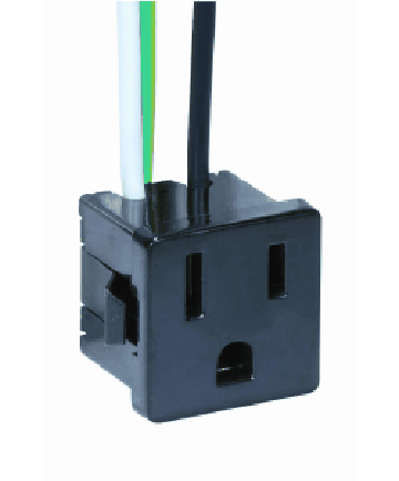 Satco 80/1142 | Black Metal Snap-In Single Outlet 3 Wire 2 Pole Convenience Receptacle 6 inch Leads