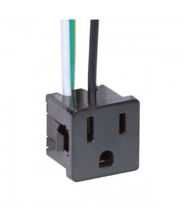 Satco | 80/1142 | Convenience Outlet Black Metal SNAP-IN Receptacle 6" Leads