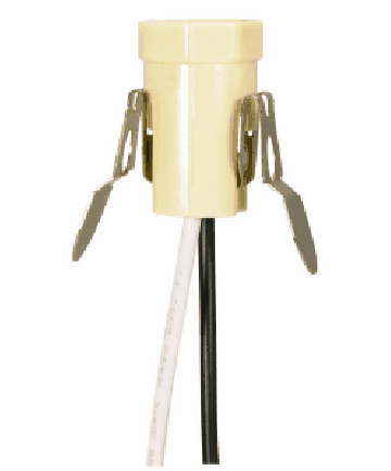 Satco 80/1198 | Ivory Candelabra Base Socket E12 Phenolic w/Spring Clip 6 inch Leads