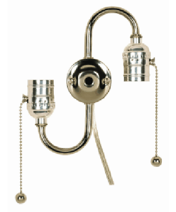 Satco 80/1270 Satco Nickel Twin S Cluster Socket with Pull Chain Brite Gilt with End Ball 14" Leads