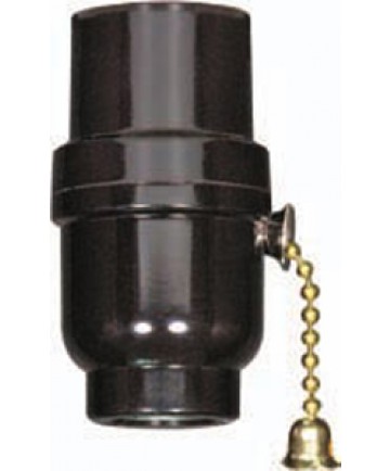 Satco 80/1638 Satco Phenolic Smooth 1/8 IP Cap, 250W 250V, Brass 3-Way Pull Chain