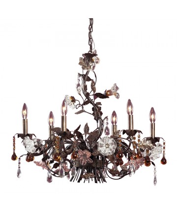 ELK Lighting 85002 Cristallo Fiore 6 Light Chandelier in Deep Rust and Hand Blown Florets