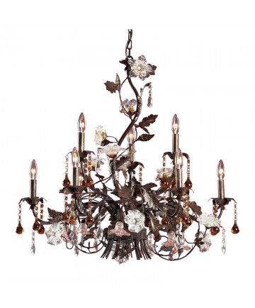 ELK Lighting 85003 Cristallo Fiore 9 Light Chandelier in Deep Rust and Hand Blown Florets