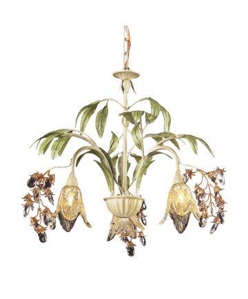 ELK Lighting 86052 Huarco 3 Light Chandelier in Seashell and Amber Glass