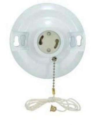 Satco 90/2468 Satco White Phenolic GU24 Base Fluorescent On-Off Pull-Chain Ceiling Receptacle