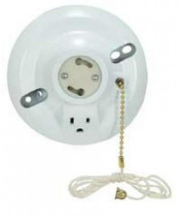 Satco 90/2483 Satco White Phenolic GU24 Base Fluorescent On-Off Pull-Chain Ceiling Receptacle