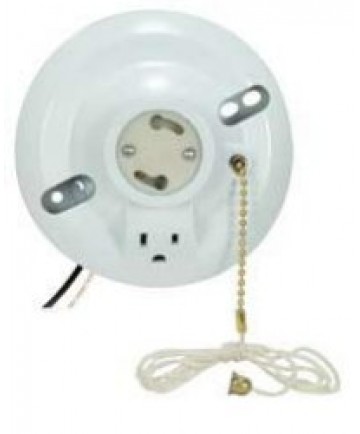 Satco 90/2484 Satco White Phenolic GU24 Base Fluorescent On-Off Pull-Chain Ceiling Receptacle