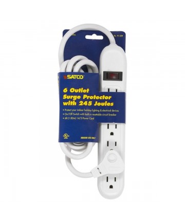 Satco 91/229 Satco 6 Feet Cord 6 Outlet Standard Surge Strip w/flat Plug