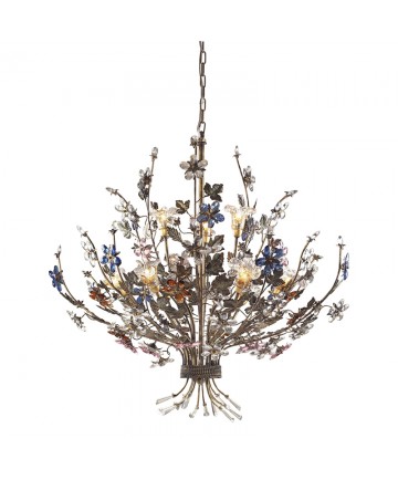 ELK Lighting 9108/6+3 Brillare 9 Light Chandelier in Bronzed Rust and Multi Colored Crystal Florets