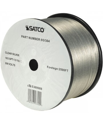 Satco 93/304 Clear Silver 2500FT 18/2 SPT-1.5 105C Wire Reel