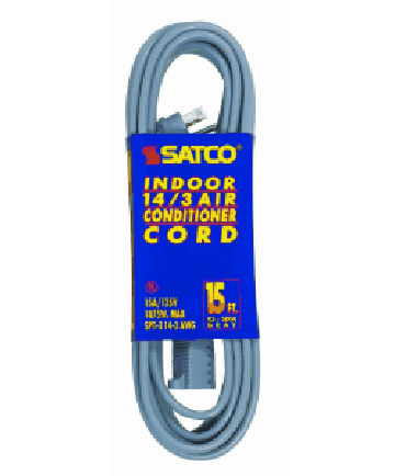 Satco 93/5003 Satco 93-5003 12FT #14/3 GA. SPT-3 Gray Air Conditioning/Appliance Cord
