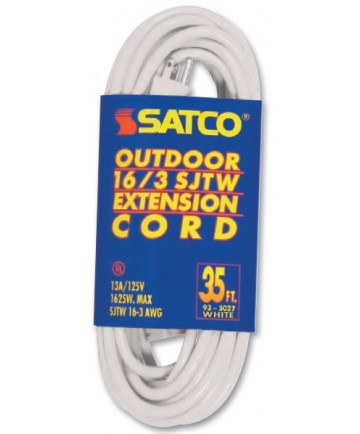 Satco 93/5027 Satco 35 Foot White 16-3 SJTW Outdoor & Indoor Heavy Duty Cord Extension Cord