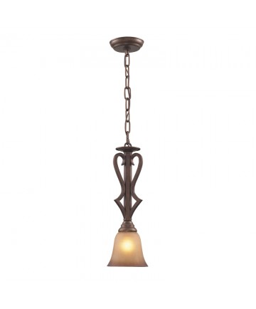 ELK Lighting 9325/1 Lawrenceville 1 Light Pendant in Mocha and Antique Amber Glass