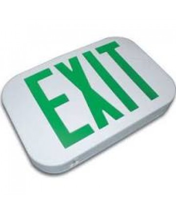 Exitronix ILX-G-EM-WH - LED Exit Sign - 6 Inch Green Letter - 120V / 277V - Battery Backup - White Thermoplastic - Exit Sign