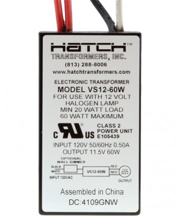 Hatch Transformers VS1260WNW Hatch VS12-60WNW 60-Watt 120-Volt to 12-Volt