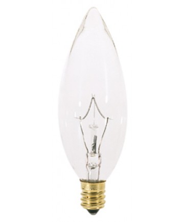 Satco A3620 Satco 15B9.5 15 Watt 130 Volt B9.5 Candelabra Base Clear Torpedo Tip Decorative Allura Incandescent Light Bulb