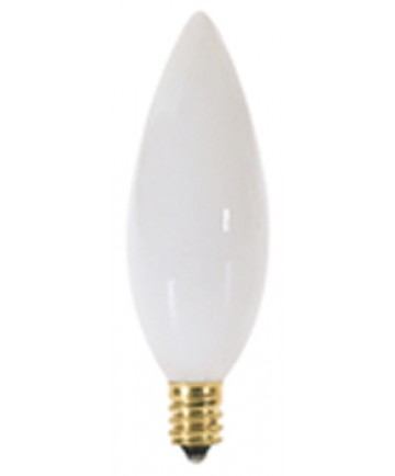 Satco A3588 Satco 25B9.5/W 25 Watt 130 Volt B9.5 Candelabra Base White Torpedo Tip Decorative Allura Light Bulb