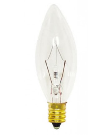 Satco S3347 40B8/Petite 40 Watt 130 Volt B8 Candelabra Base Clear Petite Torpedo Tip Light Bulb