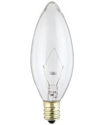 Satco S3386 Satco 25B10 25 Watt 220 Volt B10 E12 Candelabra Base Clear Torpedo Tip Decorative Light Bulb