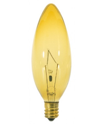 Satco S3818 Satco 40B9.5/A 40 Watt 120 Volt B9.5 Candelabra Base Amber Torpedo Tip Decorative Light Bulb