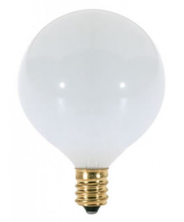 Satco S3826 Satco 40G16.5/W 40 Watt 120 Volt G16.5 Candelabra Base Satin White Globe Decorative Light Bulb