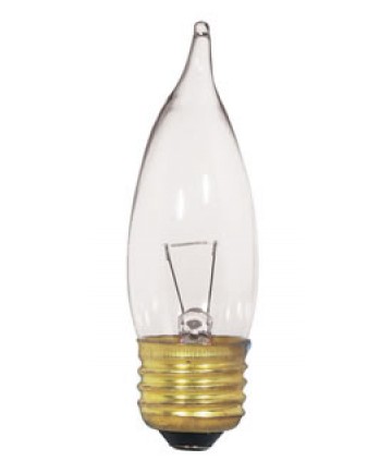Satco S3869 Satco 25CA10/CL/12V 25 Watt 12 Volt CA10 Medium Base Clear Decorative Turn Tip Light Bulb