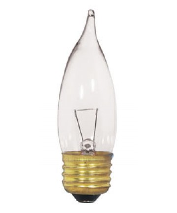 Satco S3869 Satco 25CA10/CL/12V 25 Watt 12 Volt CA10 Medium Base Clear Decorative Turn Tip Light Bulb