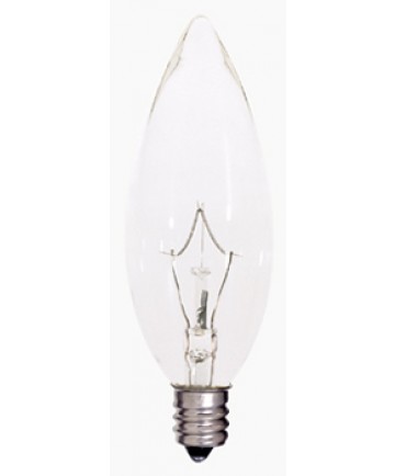 Satco S4995 Satco KR25B9.5 25 Watt 120 Volt B9.5 Candelabra Nickel Base Torpedo Tip Clear Krypton Decorative Light Bulb