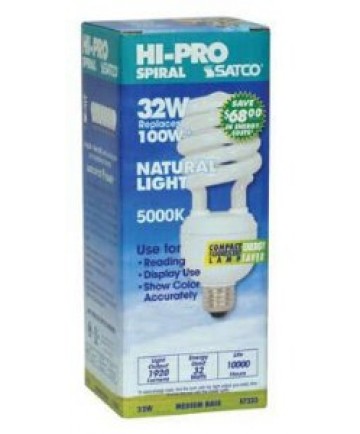 Satco S7333 Satco 32 Watt 120 Volt T4 Spiral E26 Medium Base Professional Series Hi-Pro Eco-Friendly 5000K 10,000 Hour Compact Fluorescent Lamp (CFL)