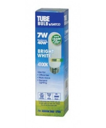 Satco S7382 Satco 7 Watt T-10 E26 Medium Base 4100K 10,000 Hour Eco Friendly Compact Fluorescent Light Bulb (CFL)