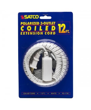 Satco 93/170 Satco 93-170 White 12FT Coiled (Extended) Extension Cord