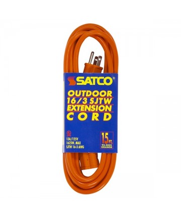 Satco 93/5035 Satco 15 Feet #16/3 GA. SJWT-3 Orange Outdoor Ext. 