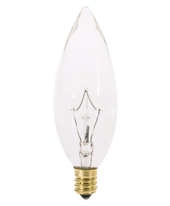Satco A3620 Satco 15B9.5 15 Watt 130 Volt B9.5 Candelabra Base Clear  Torpedo Tip