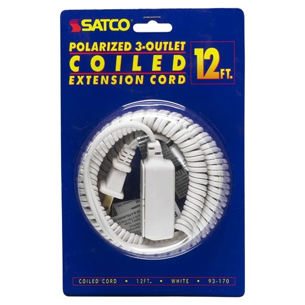 Satco 93/170 Satco 93170 White 12FT Coiled (Extended) Extension Cord