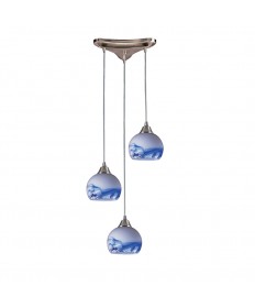 ELK Lighting 101-3MT Mela 3 Light Pendant in Satin Nickel and Mountain Glass