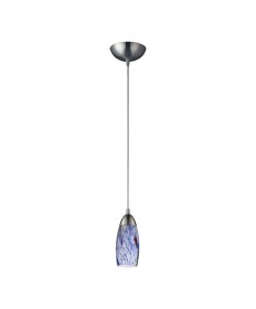 ELK Lighting 110-1BL Milan 1 Light Pendant in Satin Nickel and Starlight Blue Glass