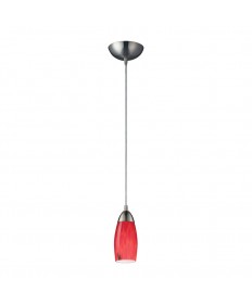 ELK Lighting 110-1FR Milan 1 Light Pendant in Satin Nickel and Fire Red Martini Glass