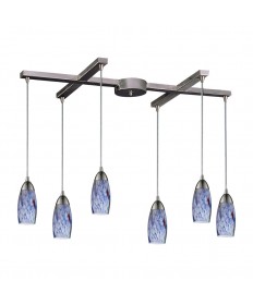 ELK Lighting 110-6BL Milan 6 Light Pendant in Satin Nickel and Starlight Blue Glass