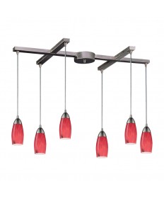 ELK Lighting 110-6FR Milan 6 Light Pendant in Satin Nickel and Fire Red Glass