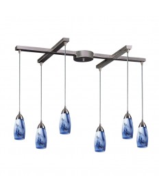 ELK Lighting 110-6MT Milan 6 Light Pendant in Satin Nickel and Mountain Glass