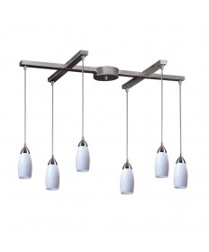 ELK Lighting 110-6WH Milan 6 Light Pendant in Satin Nickel and Simply White Glass