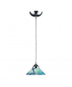 ELK Lighting 1477/1CAR Refraction 1 Light Pendant in Polished Chrome and Carribean Glass