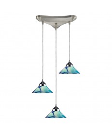 ELK Lighting 1477/3CAR Refraction 3 Light Pendant in Polished Chrome and Carribean Glass