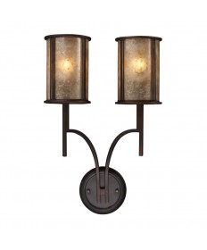 ELK Lighting 15030/2 Barringer 2 Light Sconce in Aged Bronze and Tan Mica Shades