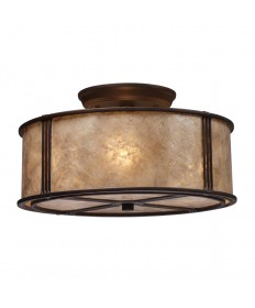 ELK Lighting 15031/3 Barringer 3 Light Semi-flush in Aged Bronze and Tan Mica Shade